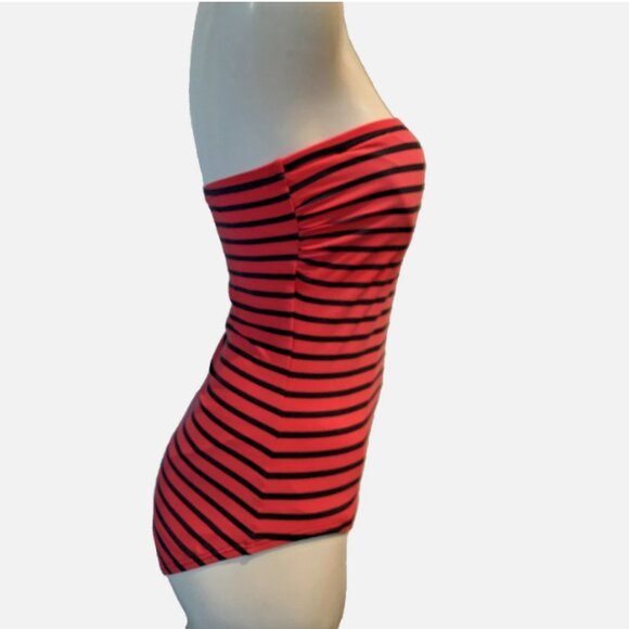 MICHAEL KORS NAVY RED STRIPE ONE PIECE SWIM BATHING SUIT WOMENS SIZE 10 BANDEAU - Picture 5 of 11